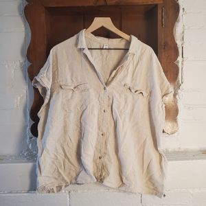 Linen blend camp shirt